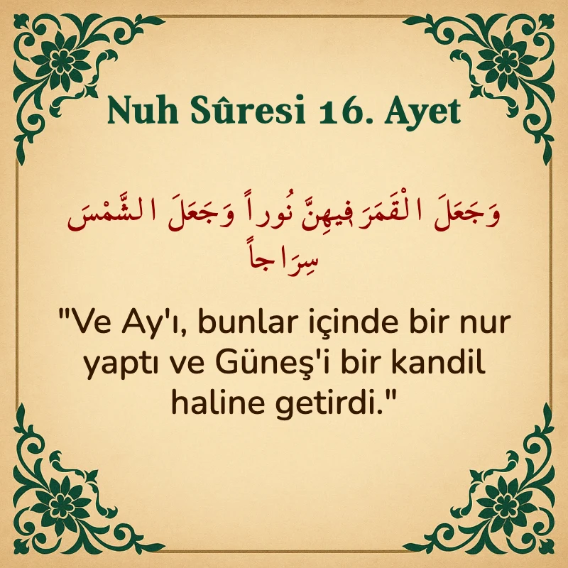 Nuh Suresi 16. Ayet Arapça ve Türkçe meali