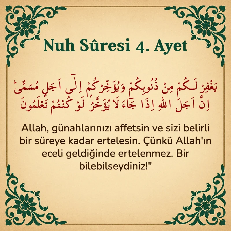 Nuh Suresi 4. Ayet Arapça ve Türkçe meali