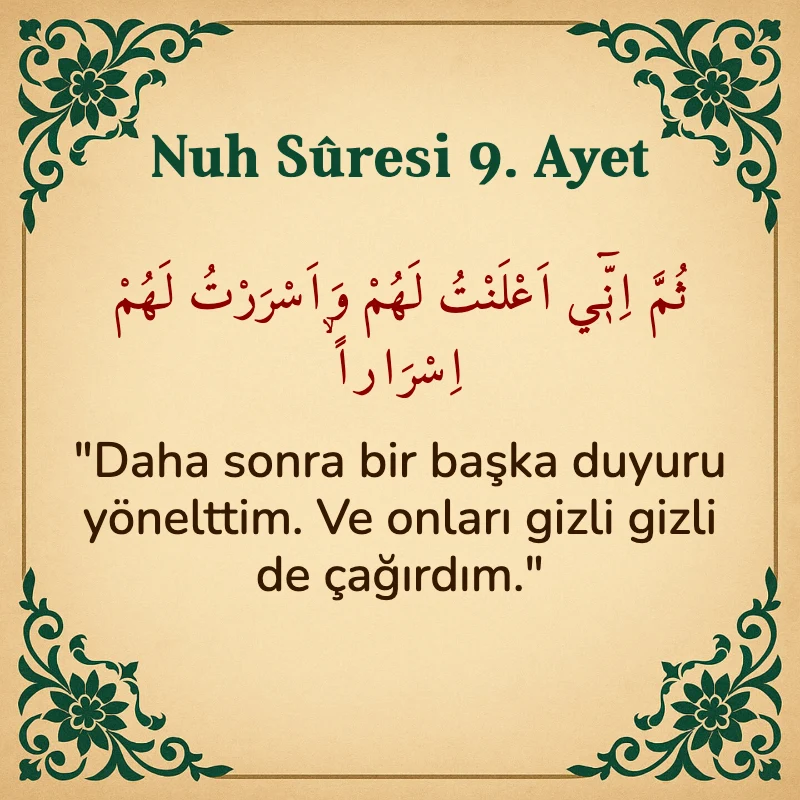 Nuh Suresi 9. Ayet Arapça ve Türkçe meali