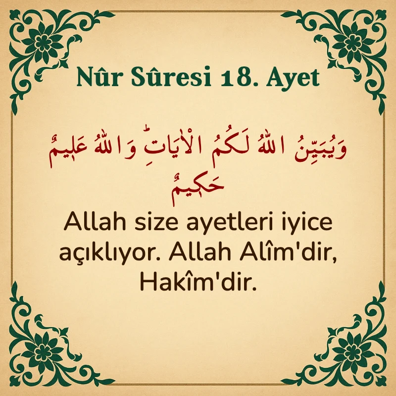Nur Suresi 18. Ayet Arapça ve Türkçe meali