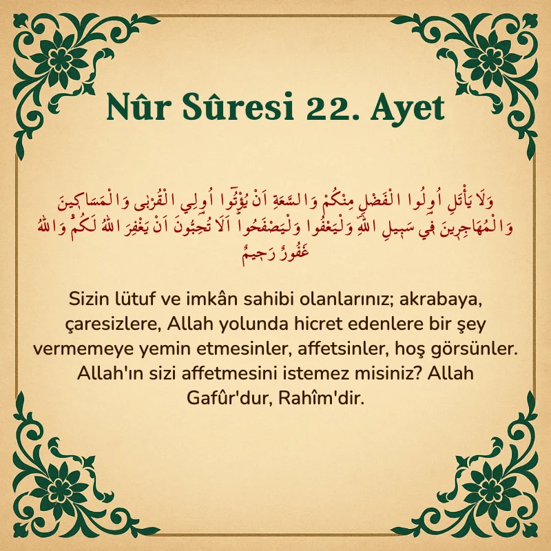 Nur Suresi 22. Ayet Arapça ve Türkçe meali