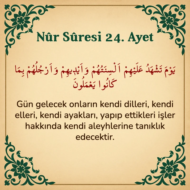 Nur Suresi 24. Ayet Arapça ve Türkçe meali