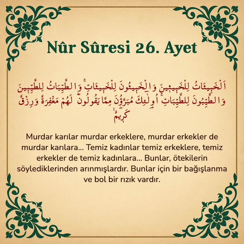 Nur Suresi 26. Ayet Arapça ve Türkçe meali