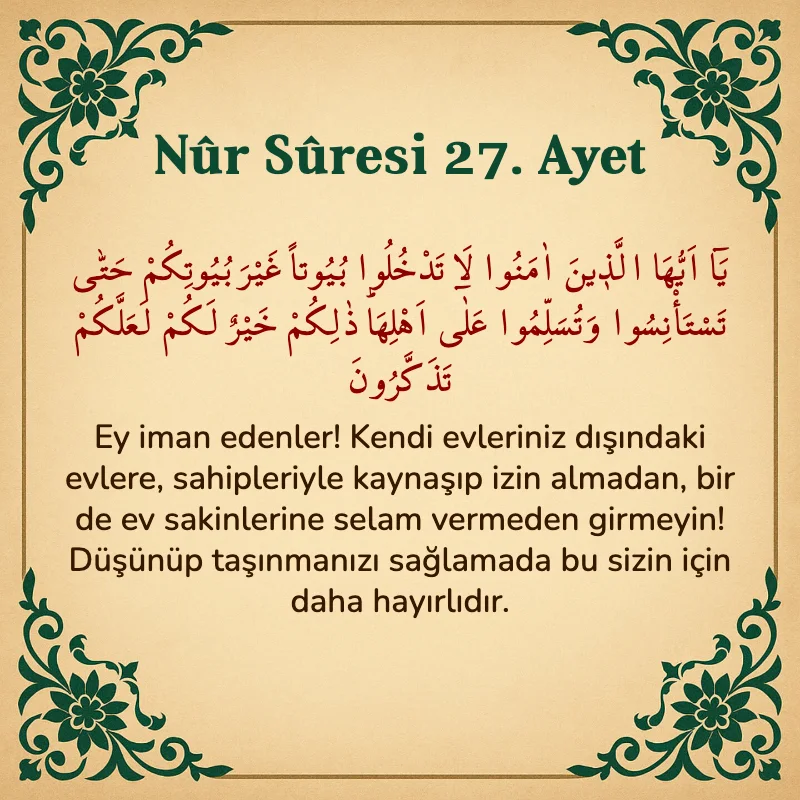 Nur Suresi 27. Ayet Arapça ve Türkçe meali
