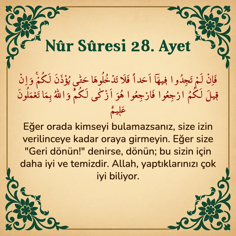 Nur Suresi 28. Ayet Arapça ve Türkçe meali