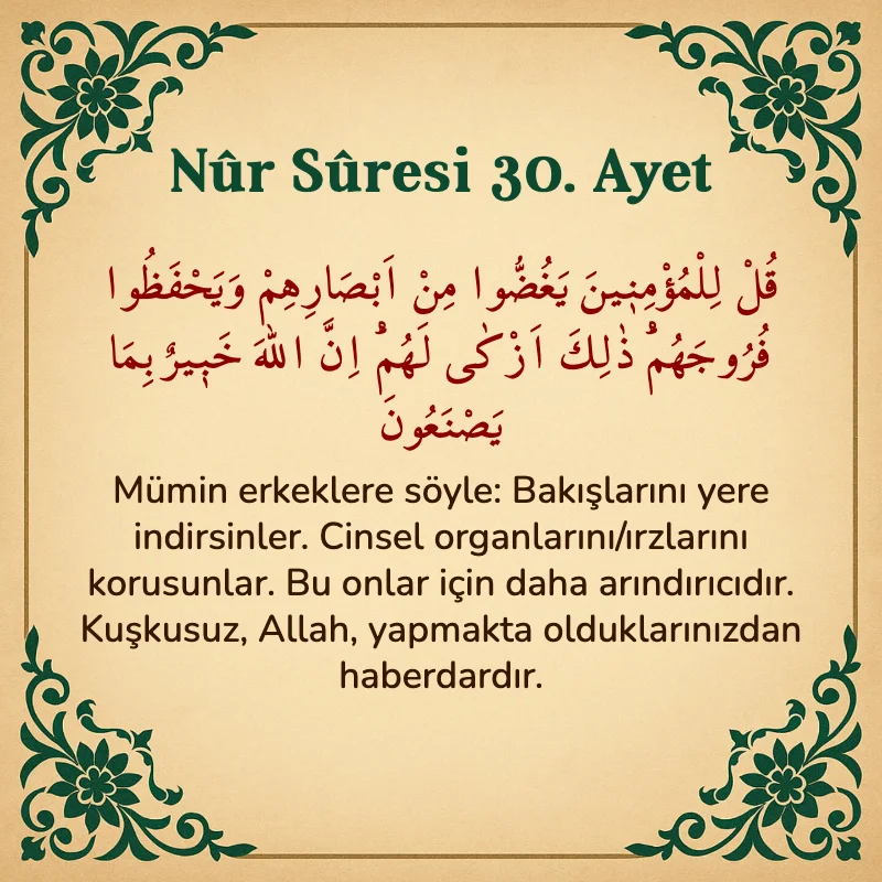 Nur Suresi 30. Ayet Arapça ve Türkçe meali