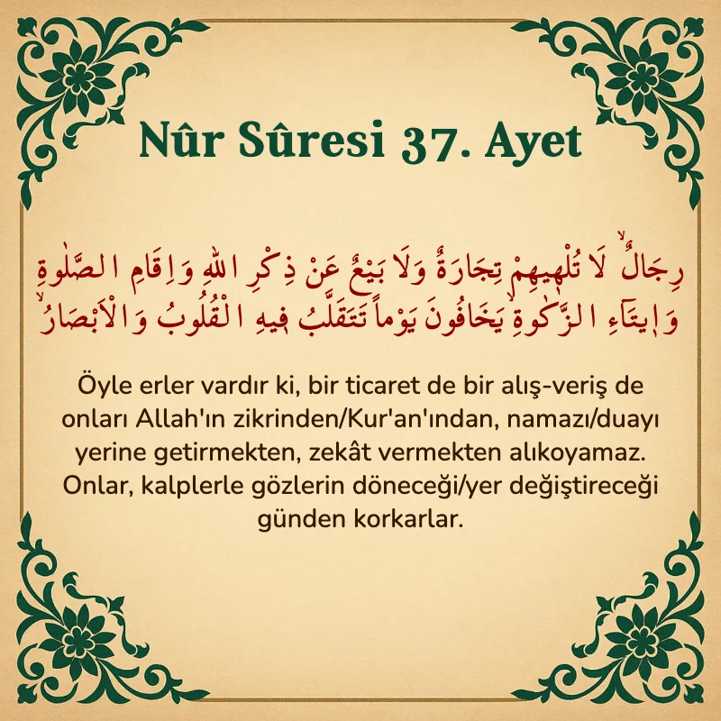 Nur Suresi 37. Ayet Arapça ve Türkçe meali
