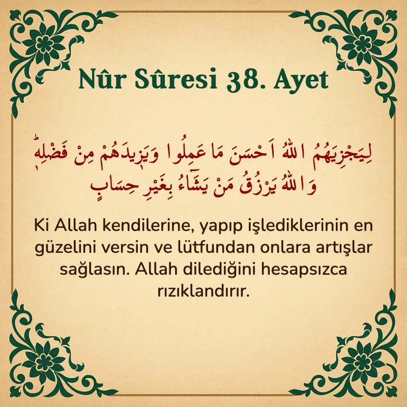 Nur Suresi 38. Ayet Arapça ve Türkçe meali
