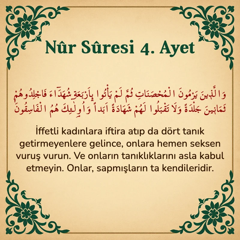 Nur Suresi 4. Ayet Arapça ve Türkçe meali