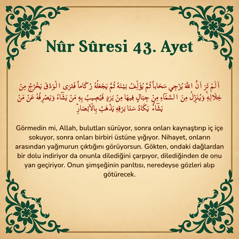 Nur Suresi 43. Ayet Arapça ve Türkçe meali