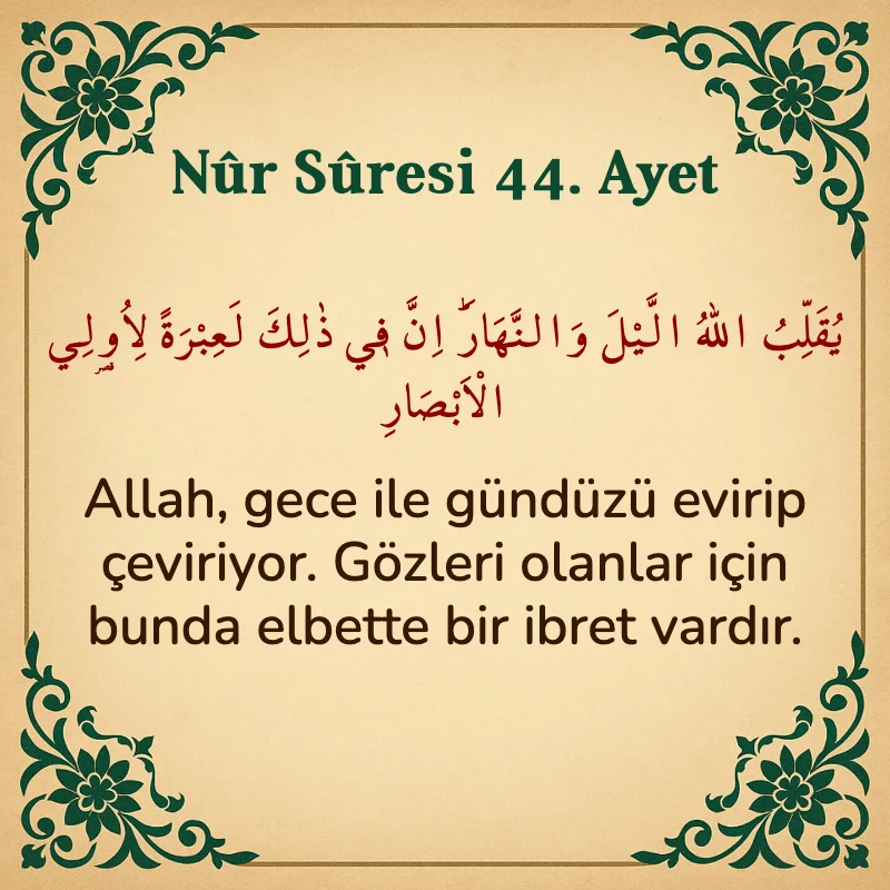 Nur Suresi 44. Ayet Arapça ve Türkçe meali