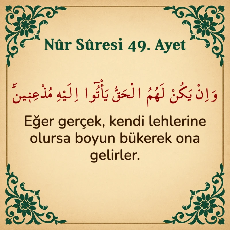Nur Suresi 49. Ayet Arapça ve Türkçe meali