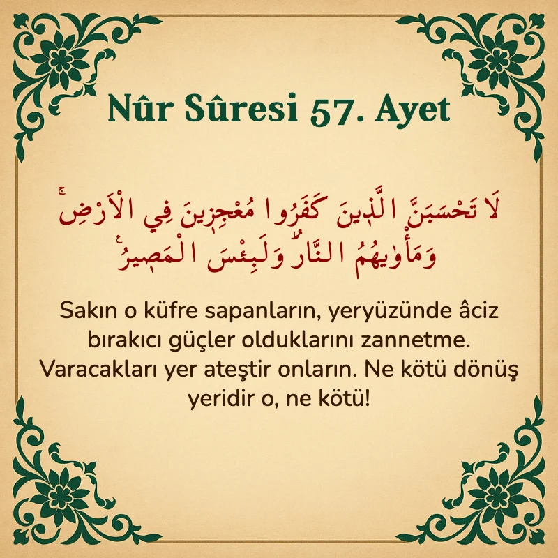 Nur Suresi 57. Ayet Arapça ve Türkçe meali