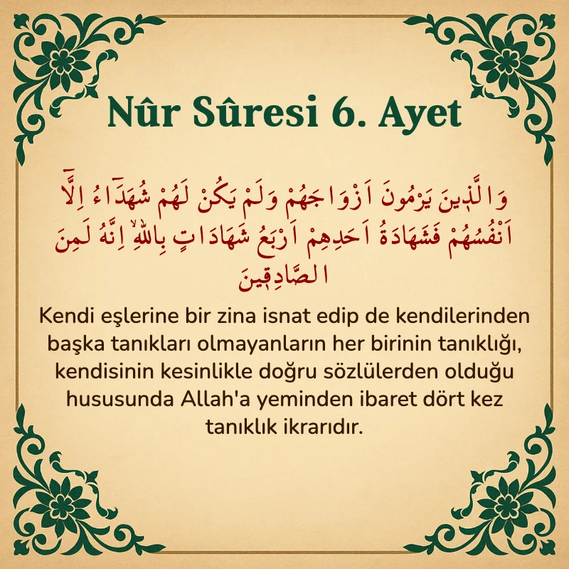 Nur Suresi 6. Ayet Arapça ve Türkçe meali