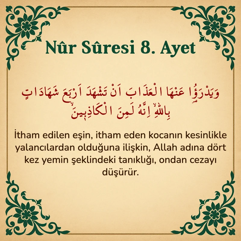 Nur Suresi 8. Ayet Arapça ve Türkçe meali