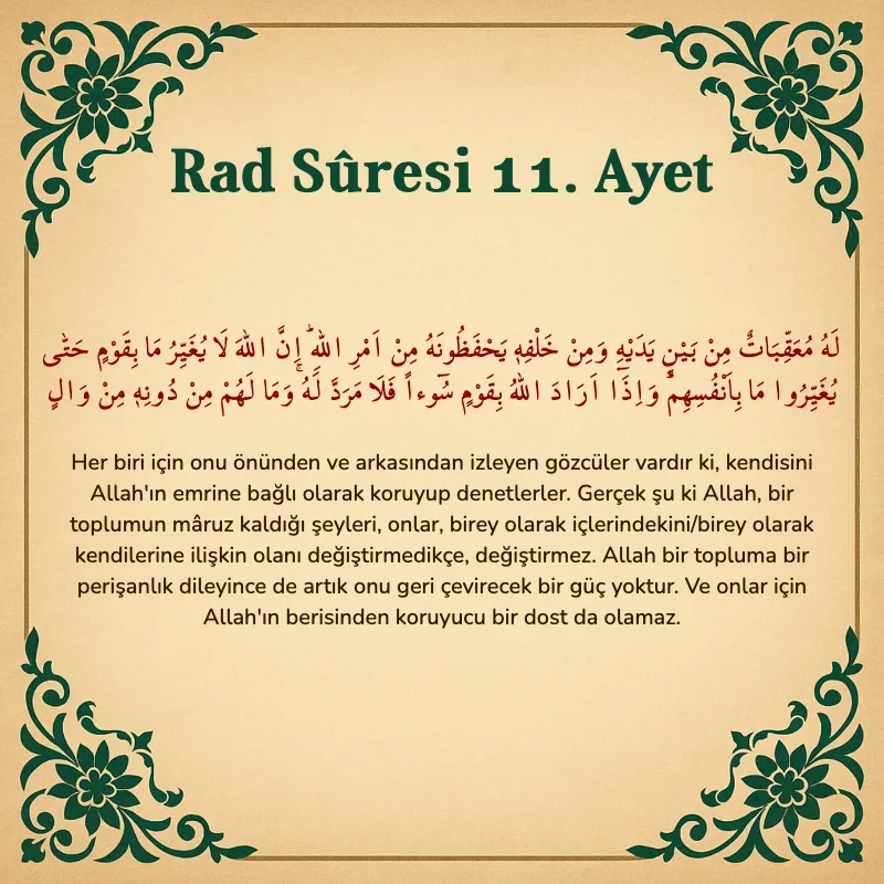 Rad Suresi 11. Ayet Arapça ve Türkçe meali
