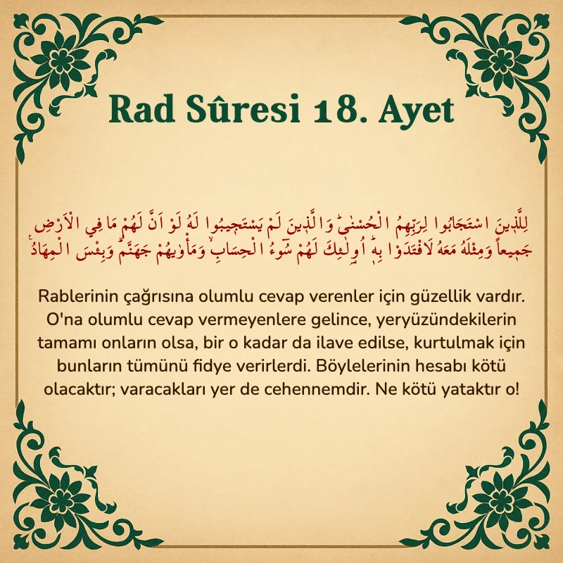 Rad Suresi 18. Ayet Arapça ve Türkçe meali