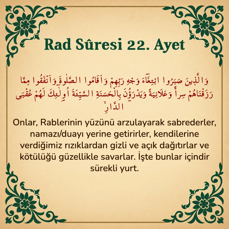 Rad Suresi 22. Ayet Arapça ve Türkçe meali
