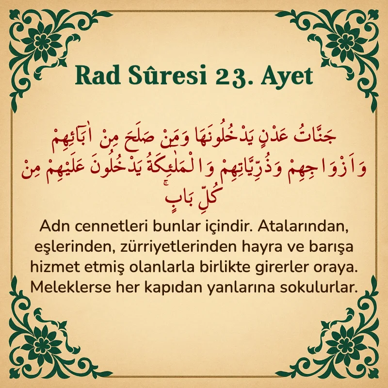 Rad Suresi 23. Ayet Arapça ve Türkçe meali
