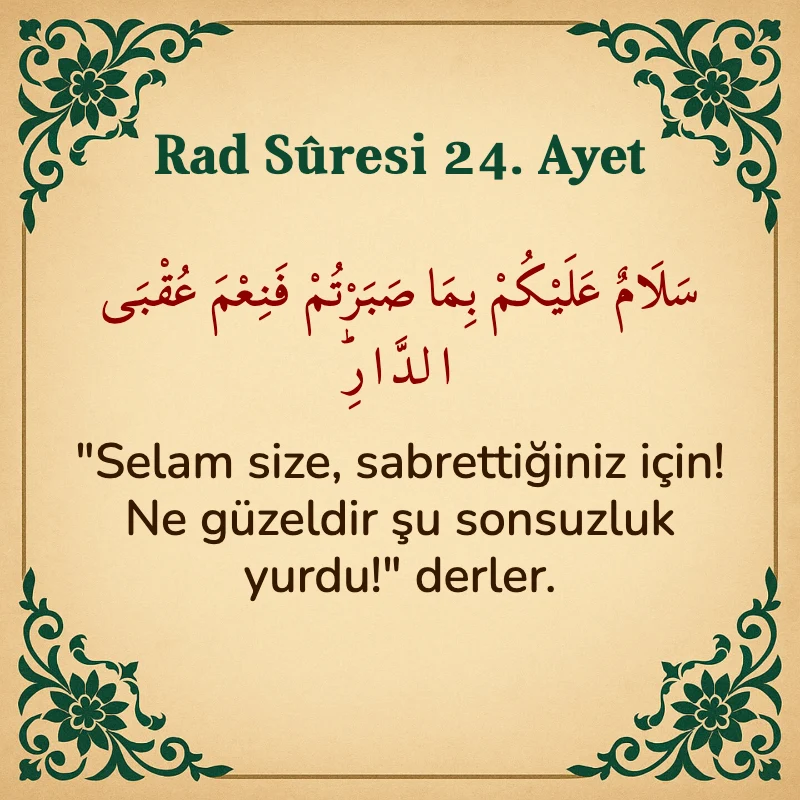 Rad Suresi 24. Ayet Arapça ve Türkçe meali
