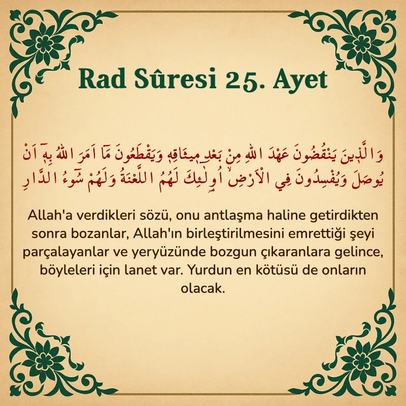 Rad Suresi 25. Ayet Arapça ve Türkçe meali