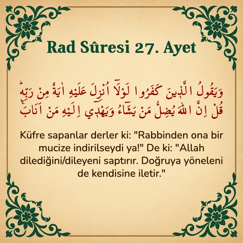 Rad Suresi 27. Ayet Arapça ve Türkçe meali