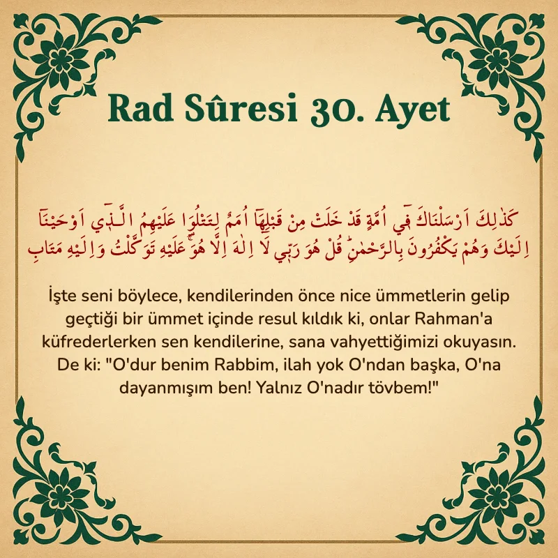 Rad Suresi 30. Ayet Arapça ve Türkçe meali
