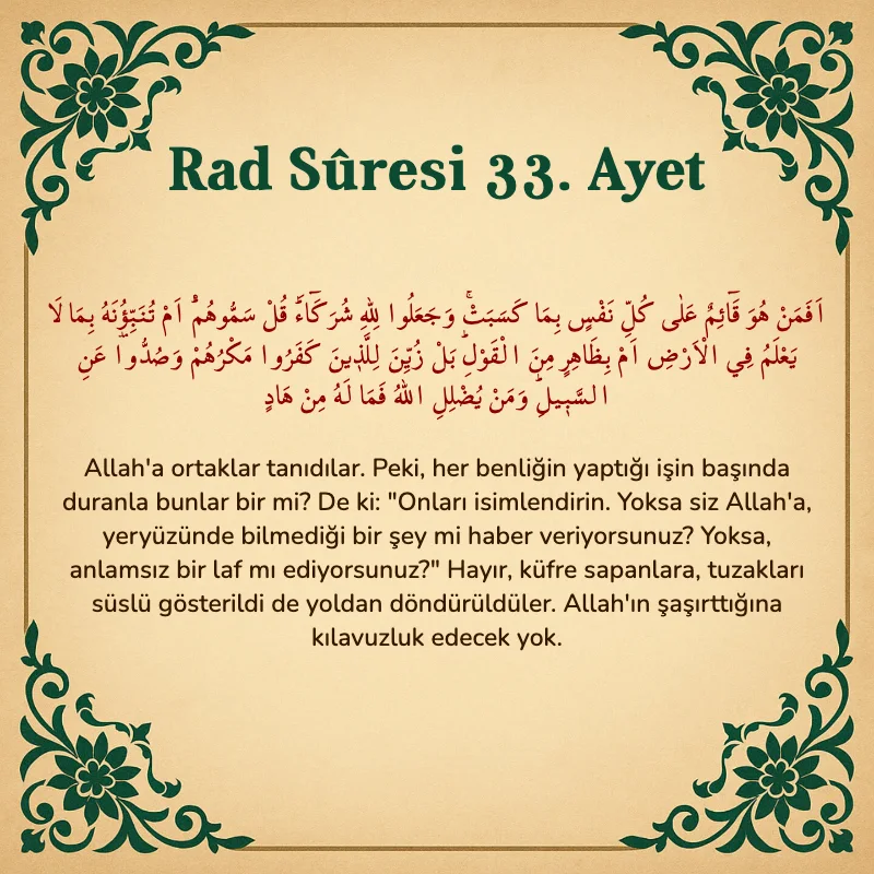 Rad Suresi 33. Ayet Arapça ve Türkçe meali