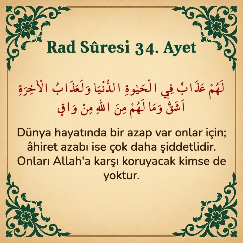 Rad Suresi 34. Ayet Arapça ve Türkçe meali