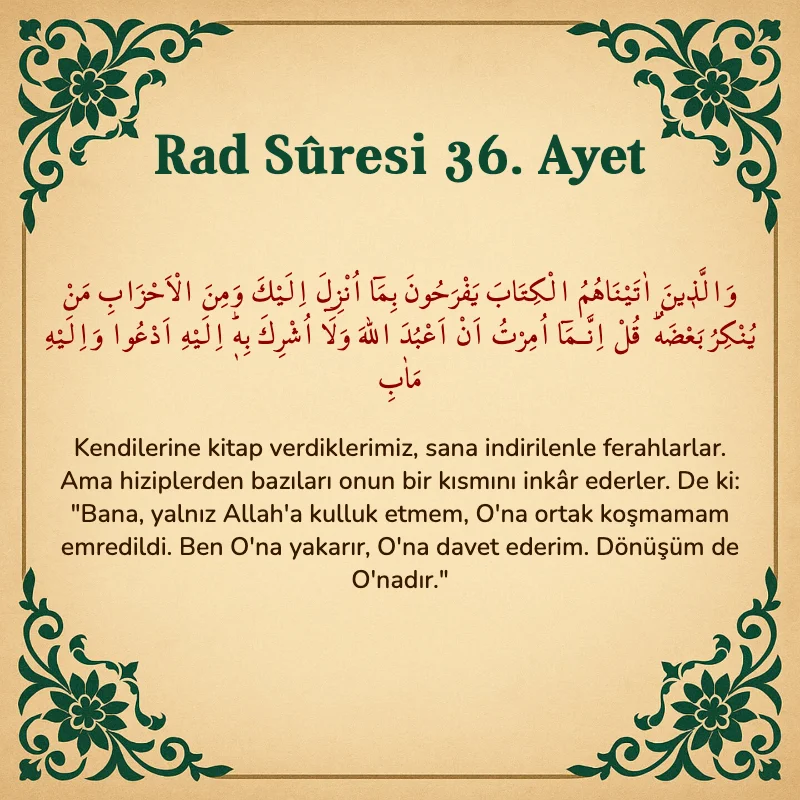 Rad Suresi 36. Ayet Arapça ve Türkçe meali