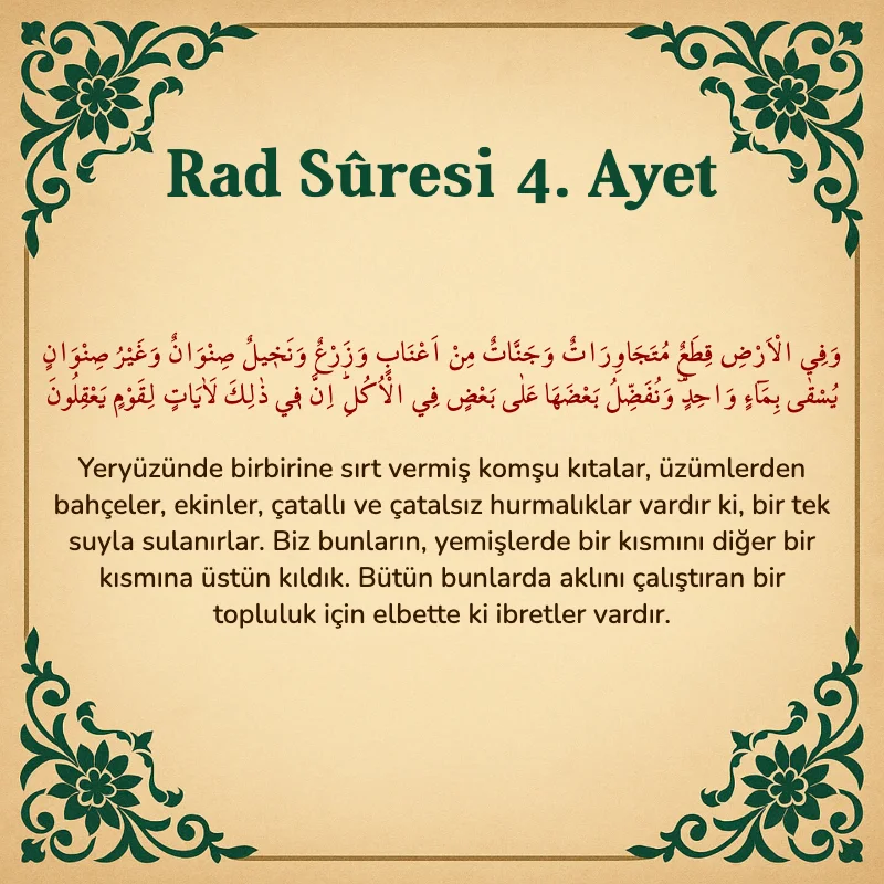 Rad Suresi 4. Ayet Arapça ve Türkçe meali