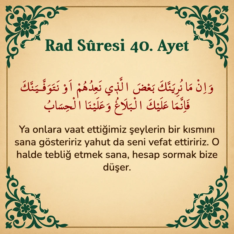 Rad Suresi 40. Ayet Arapça ve Türkçe meali