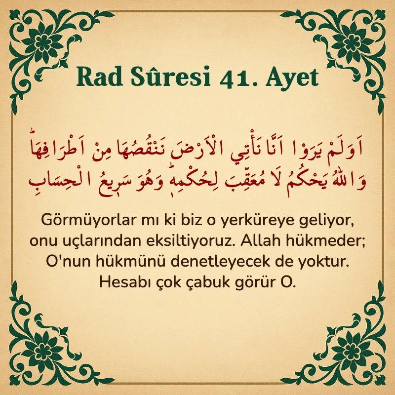 Rad Suresi 41. Ayet Arapça ve Türkçe meali