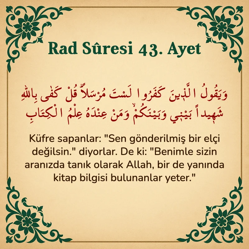 Rad Suresi 43. Ayet Arapça ve Türkçe meali