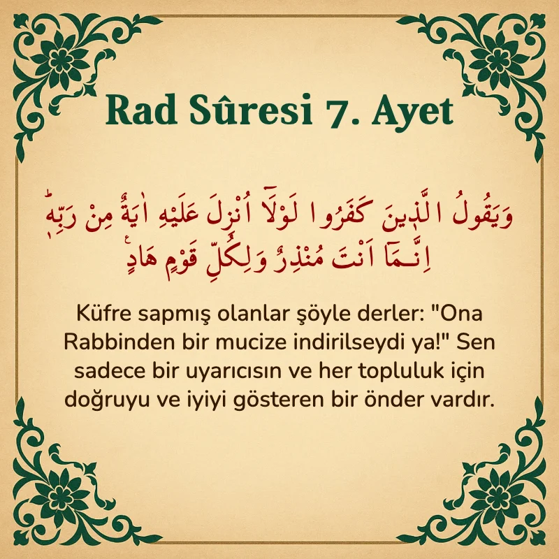 Rad Suresi 7. Ayet Arapça ve Türkçe meali