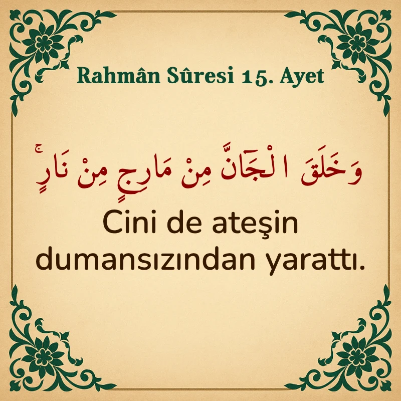 Rahman Suresi 15. Ayet Arapça ve Türkçe meali