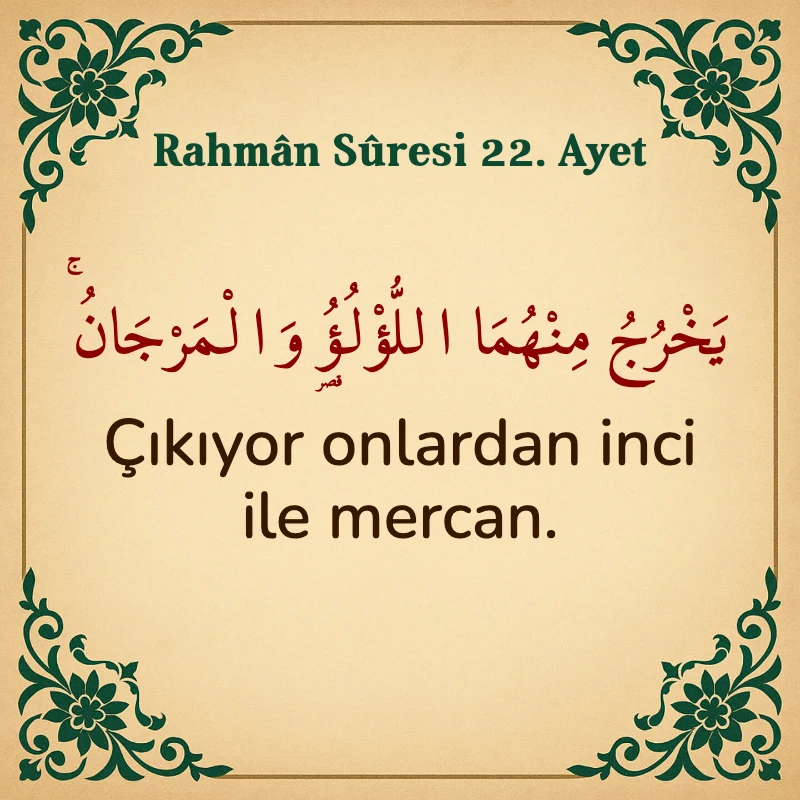 Rahman Suresi 22. Ayet Arapça ve Türkçe meali