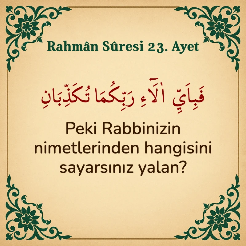 Rahman Suresi 23. Ayet Arapça ve Türkçe meali