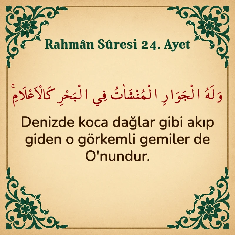 Rahman Suresi 24. Ayet Arapça ve Türkçe meali
