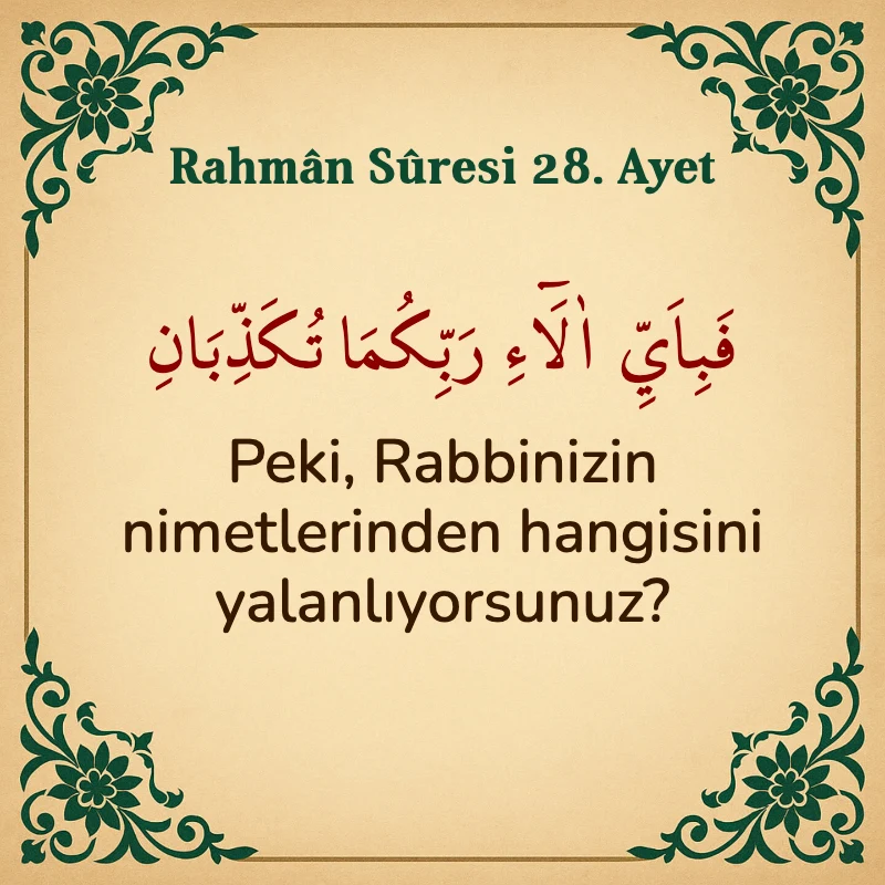 Rahman Suresi 28. Ayet Arapça ve Türkçe meali