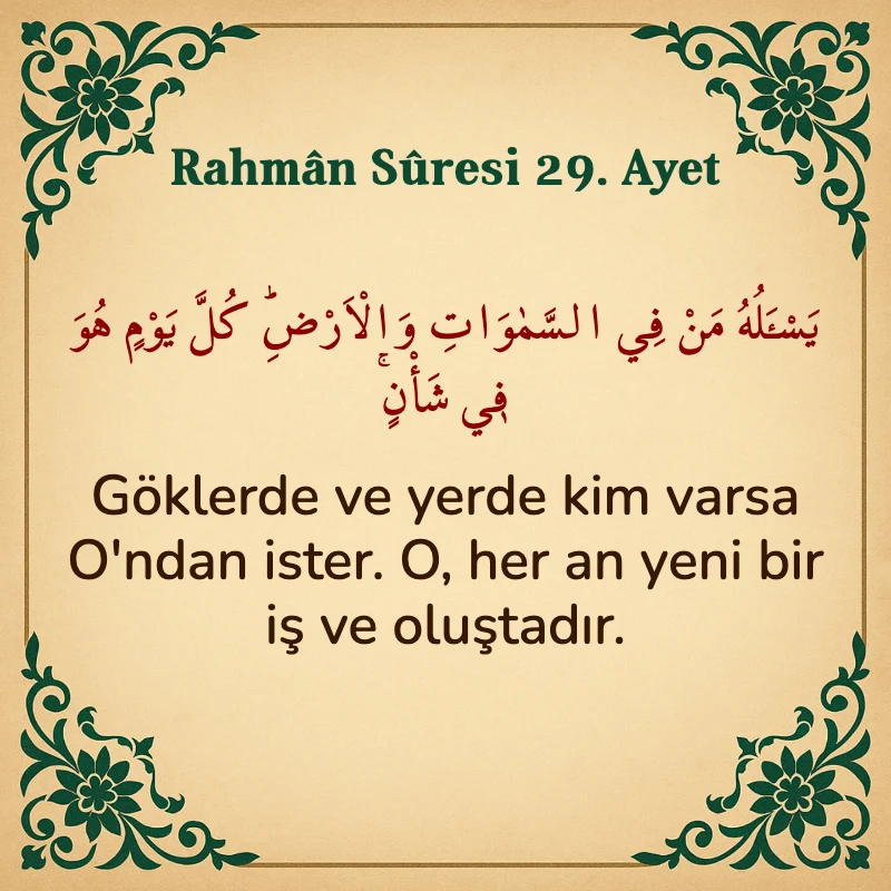 Rahman Suresi 29. Ayet Arapça ve Türkçe meali
