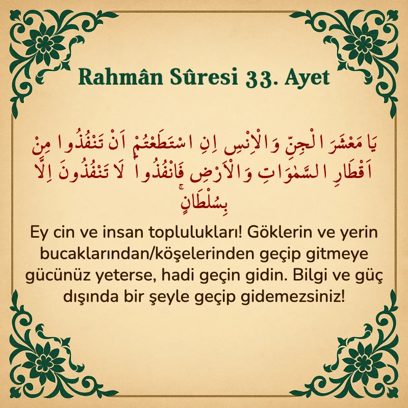 Rahman Suresi 33. Ayet Arapça ve Türkçe meali