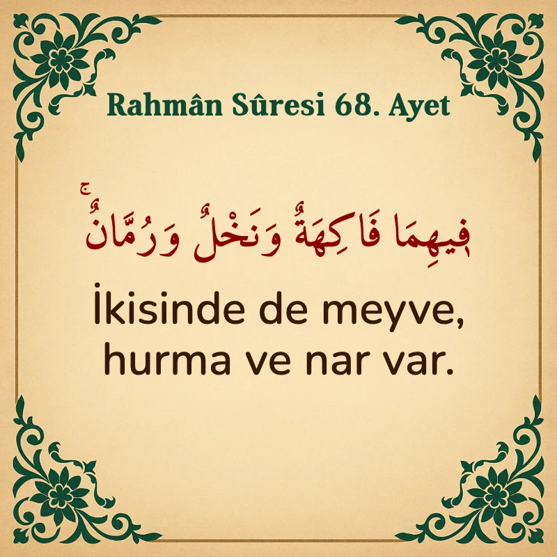 Rahman Suresi 68. Ayet Arapça ve Türkçe meali