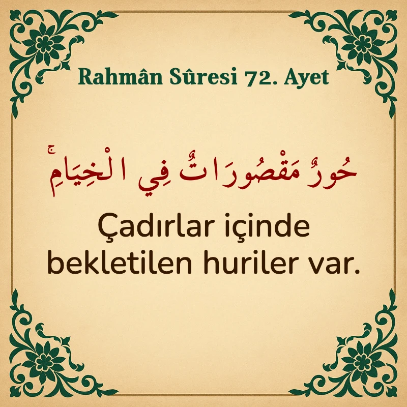 Rahman Suresi 72. Ayet Arapça ve Türkçe meali
