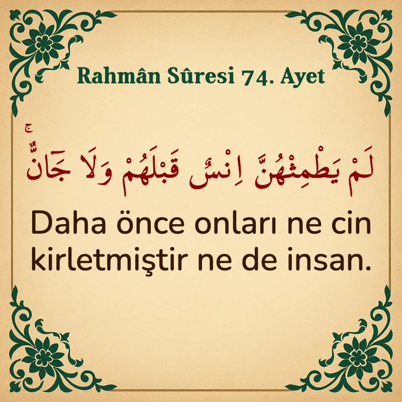 Rahman Suresi 74. Ayet Arapça ve Türkçe meali