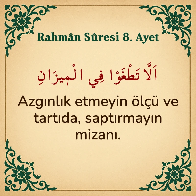 Rahman Suresi 8. Ayet Arapça ve Türkçe meali