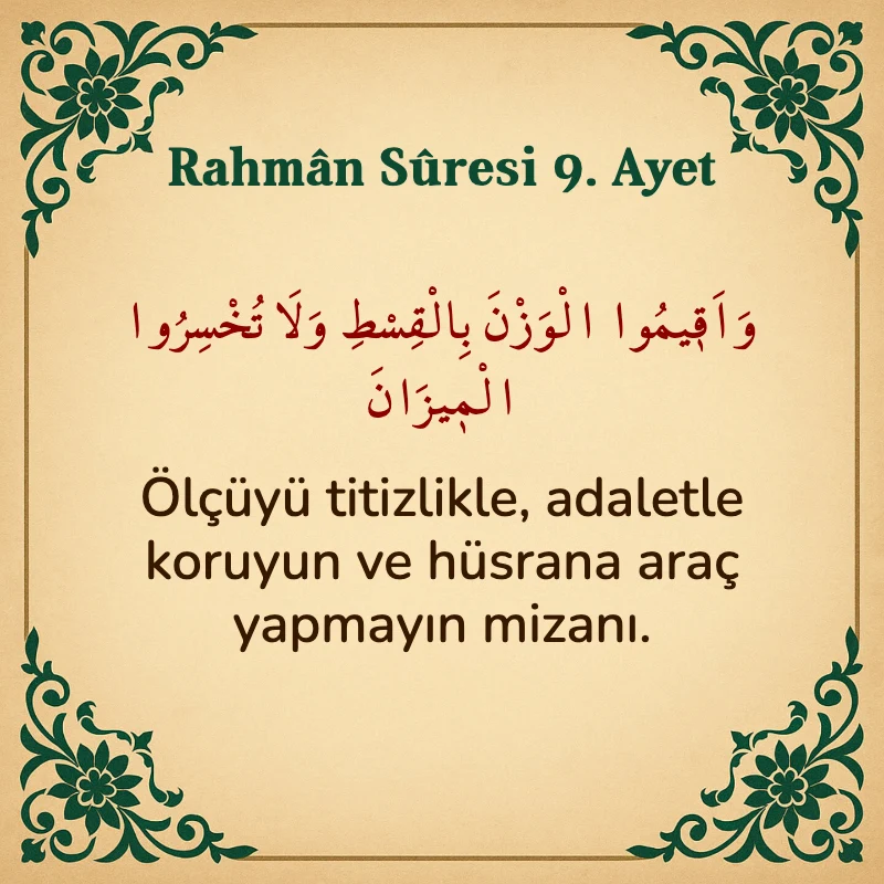 Rahman Suresi 9. Ayet Arapça ve Türkçe meali