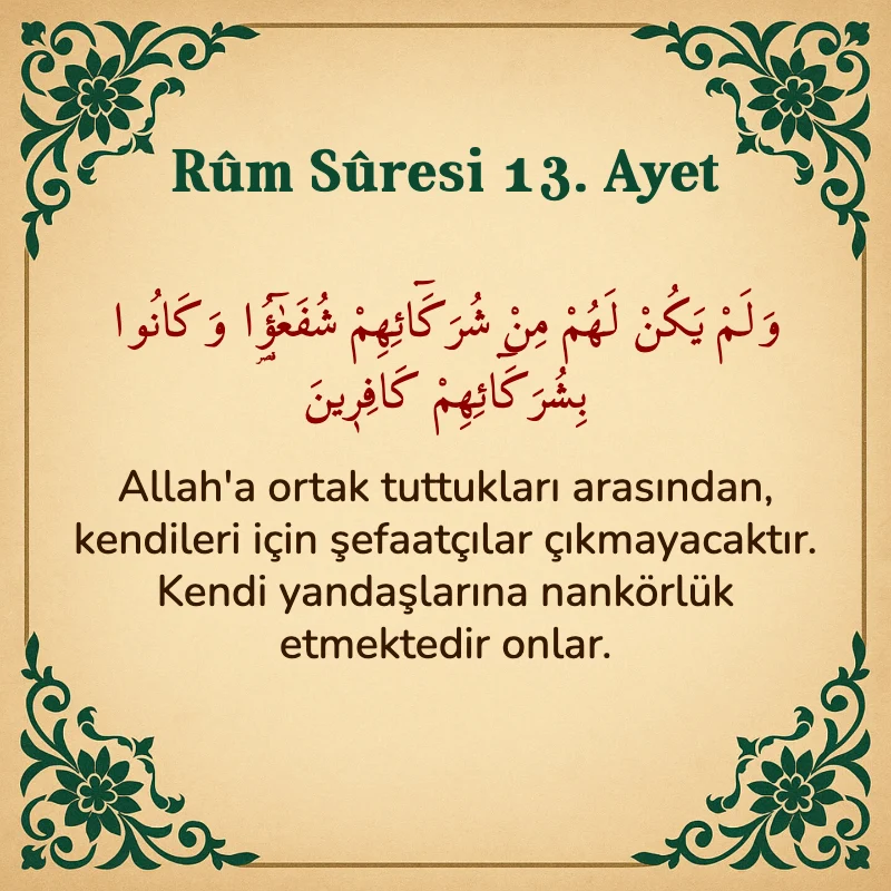 Rum Suresi 13. Ayet Arapça ve Türkçe meali
