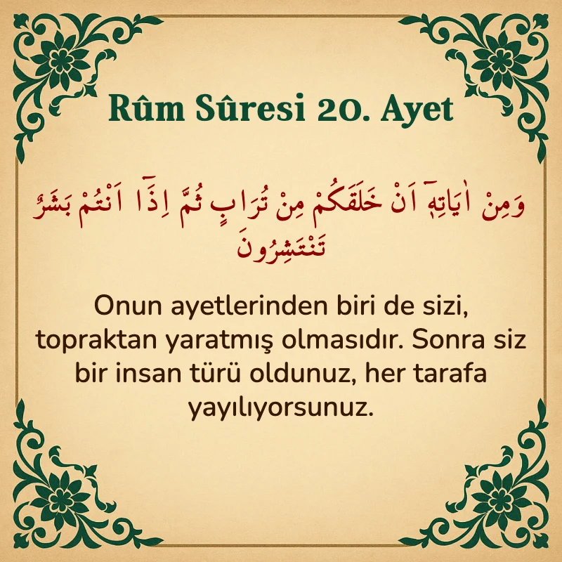 Rum Suresi 20. Ayet Arapça ve Türkçe meali