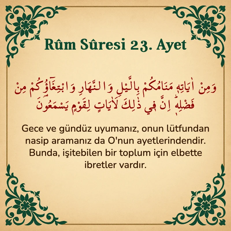 Rum Suresi 23. Ayet Arapça ve Türkçe meali